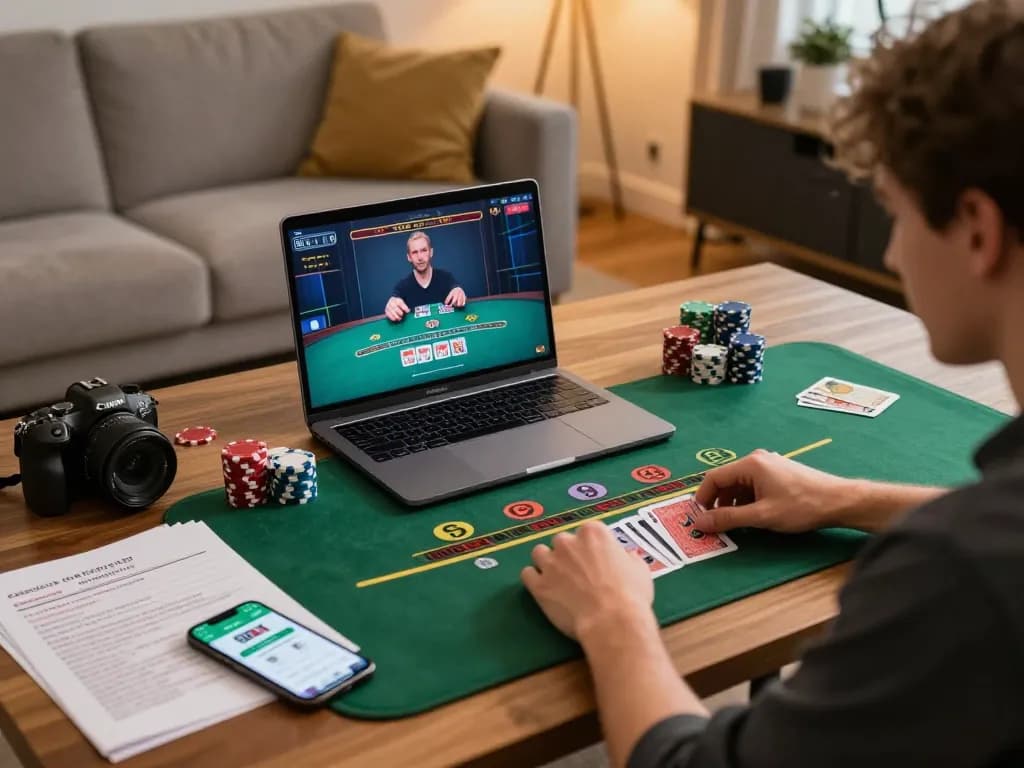 Player enjoying a live dealer game on 9BET app with engaging atmosphere and strategic notes
