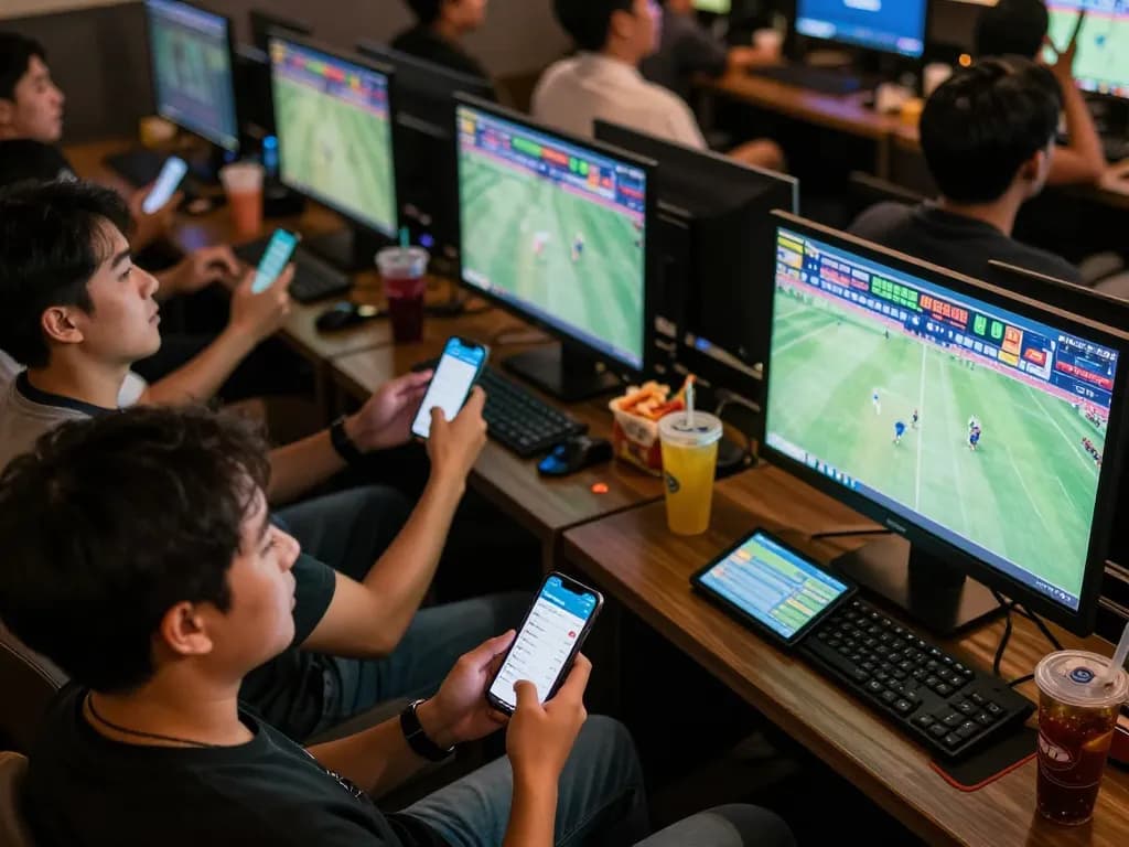 Fans engaged in live sports betting experience on keonhacai22 app, showcasing excitement and social interaction