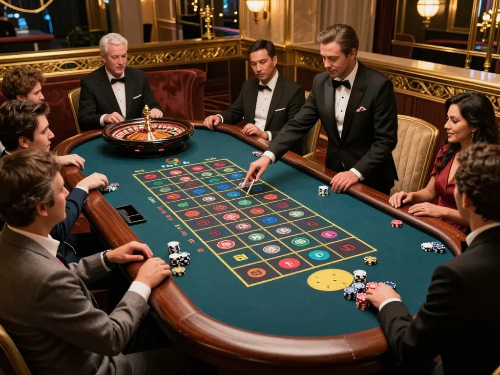 79king players placing bets at an exciting roulette table in a luxurious casino setting.
