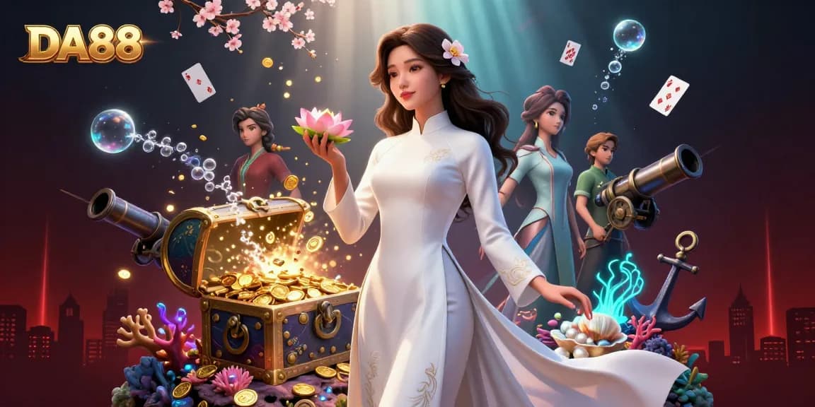Experience DA88 gaming with vibrant visuals, treasure, and stunning casino elements.
