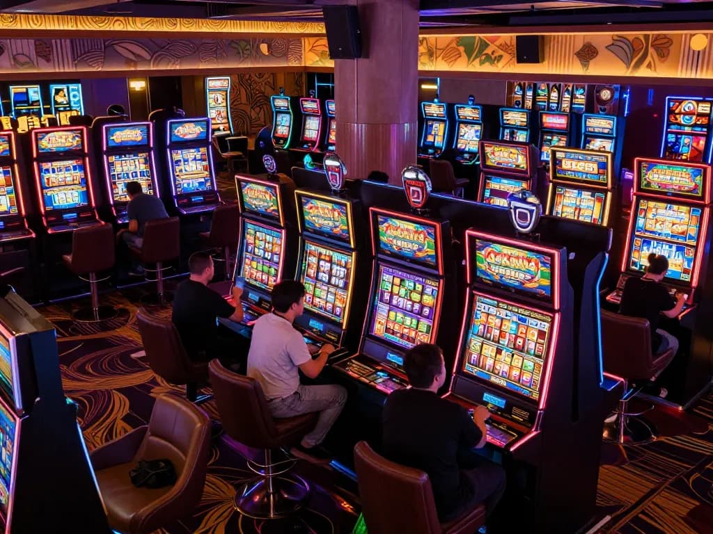 Players enjoying Lucky 88 slot machines in a lively casino atmosphere