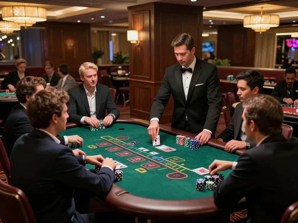 Five88 blackjack table with players making strategic bets in an upscale casino environment.