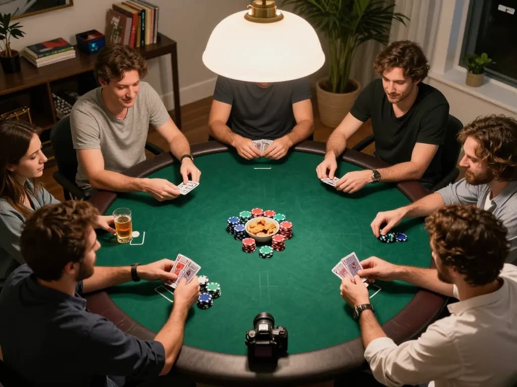 Players engage in an exciting poker game at home, showcasing 79club's social gambling experience.