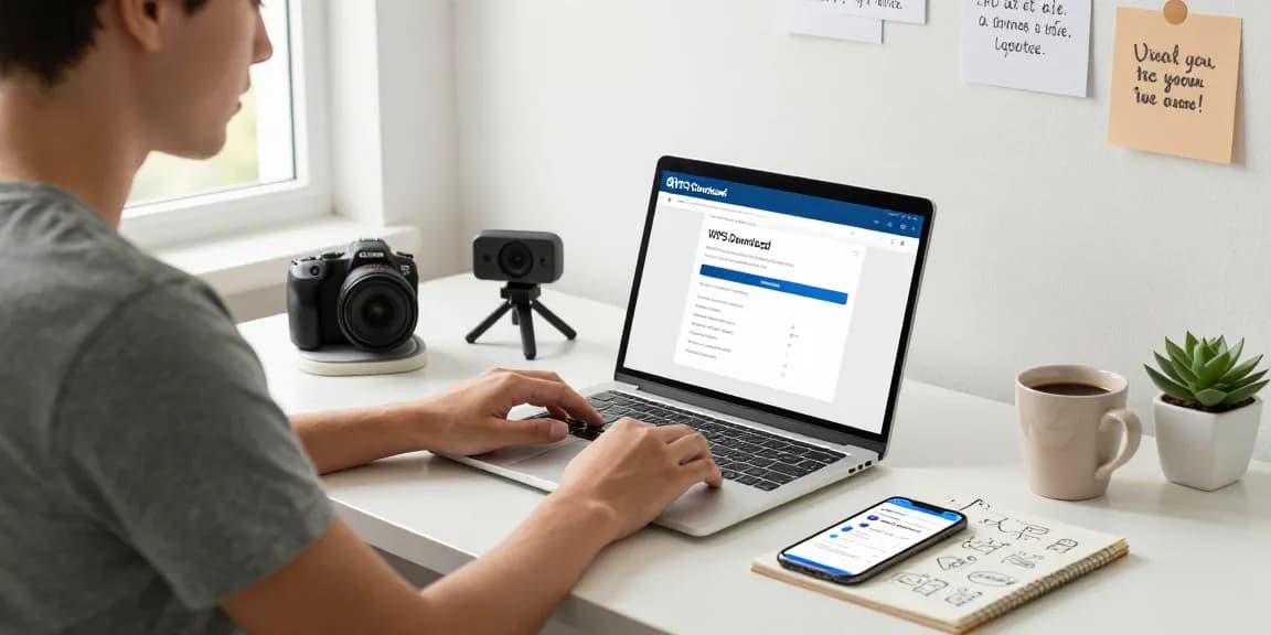Young professional focused on WPS Download in a modern home office.