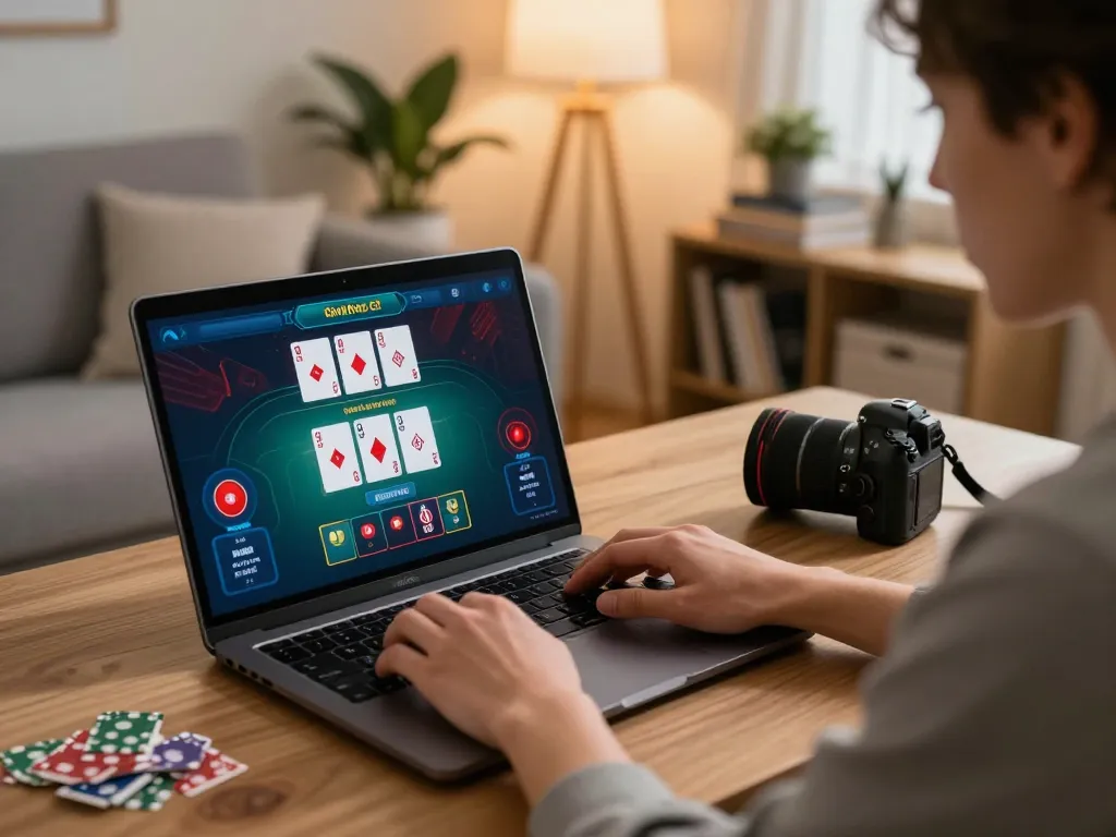 Player engaging in online blackjack on cm88 platform from a cozy home setup.