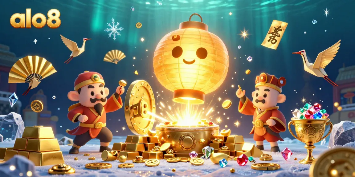 Experience excitement at alo8 with a vibrant casino scene featuring golden treasures and animated spirits.
