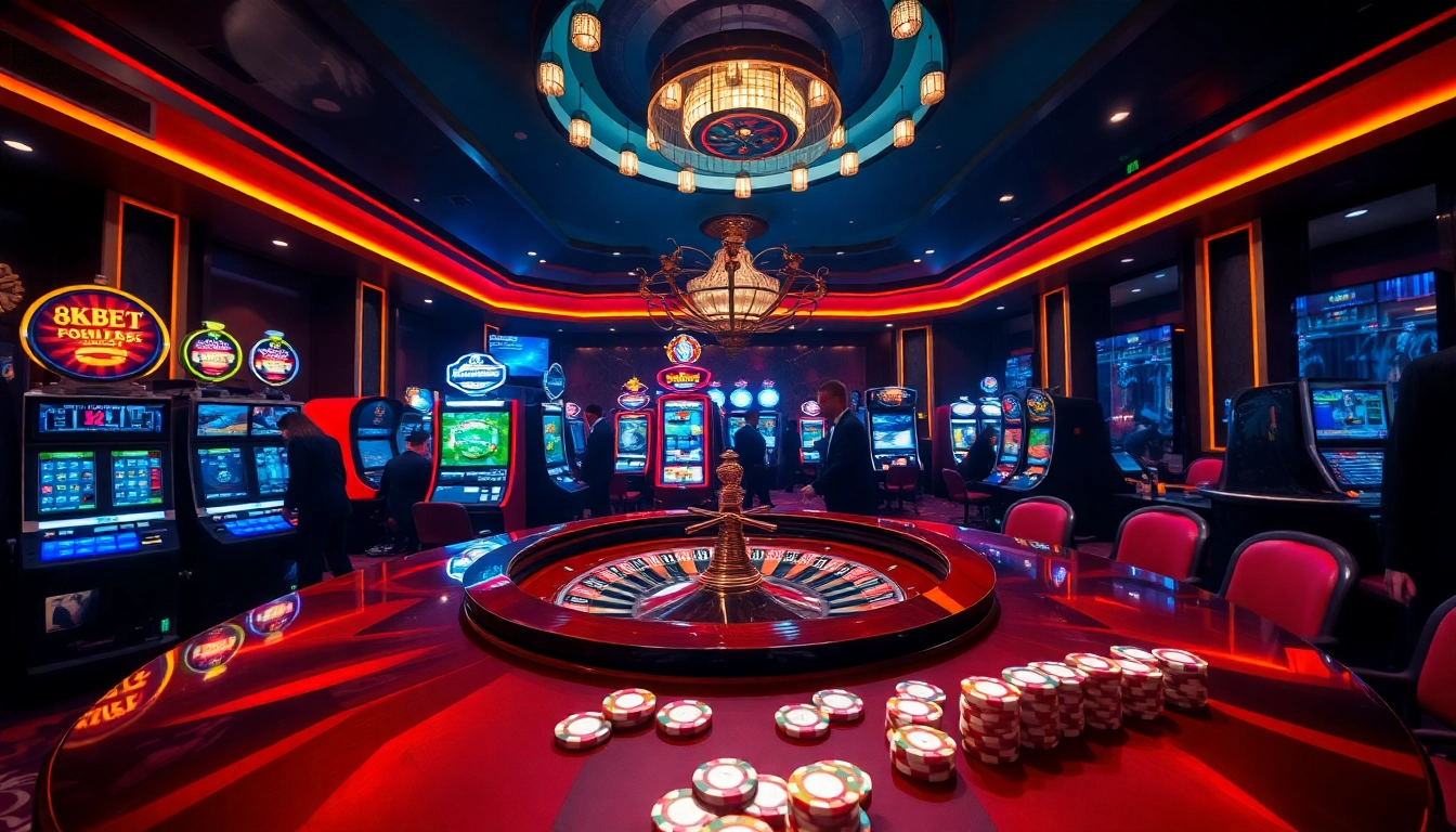 Experience thrilling gaming strategies at 8KBET with vibrant casino visuals and engaging betting interactions.