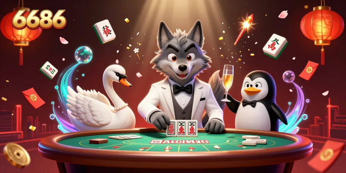 Experience 6686's vibrant casino scene with dynamic characters, rich game elements, and atmospheric details.