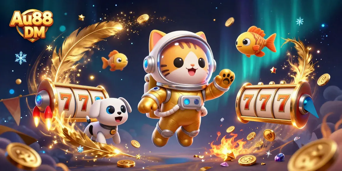 Enjoy thrilling gaming adventures with Au88 DM, featuring exciting slot reels and dynamic characters.