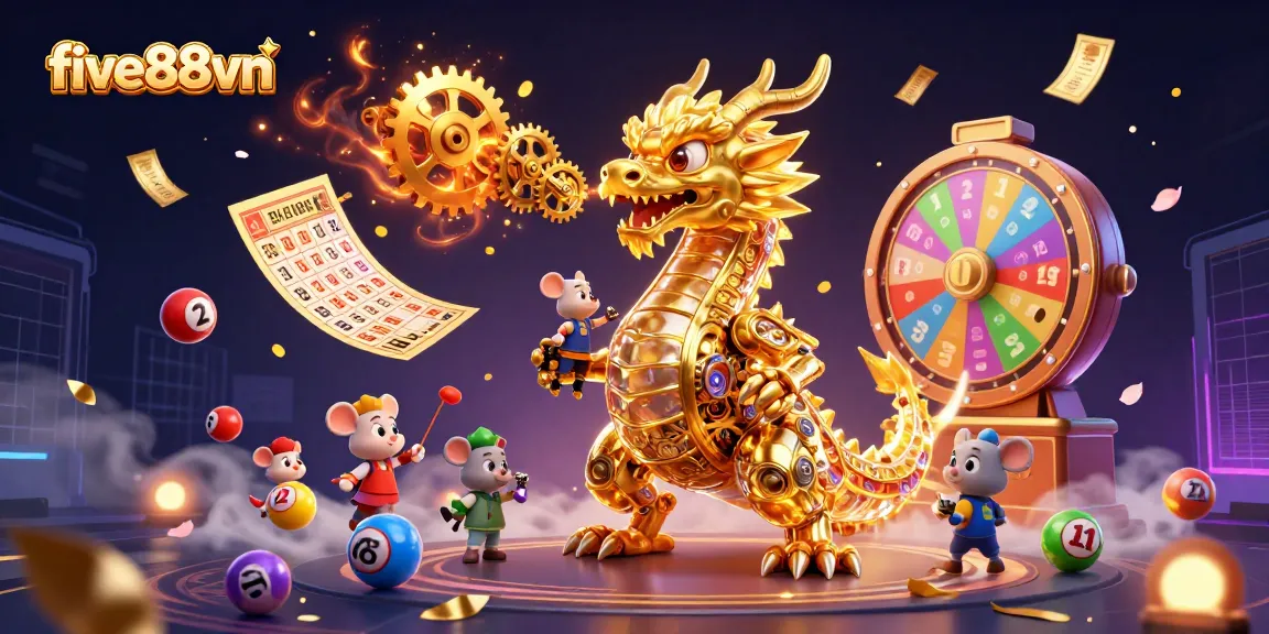 Experience thrilling gaming action at five88vn with colorful lottery elements and a captivating dragon.