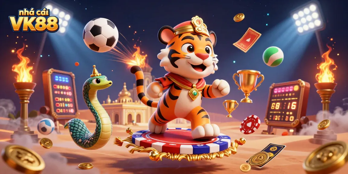 Engage with nhà cái VK88 to experience top-tier gambling excitement with a vibrant 3D illustration.