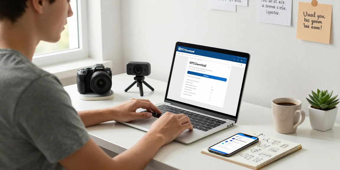 Young professional focused on WPS Download in a modern home office.