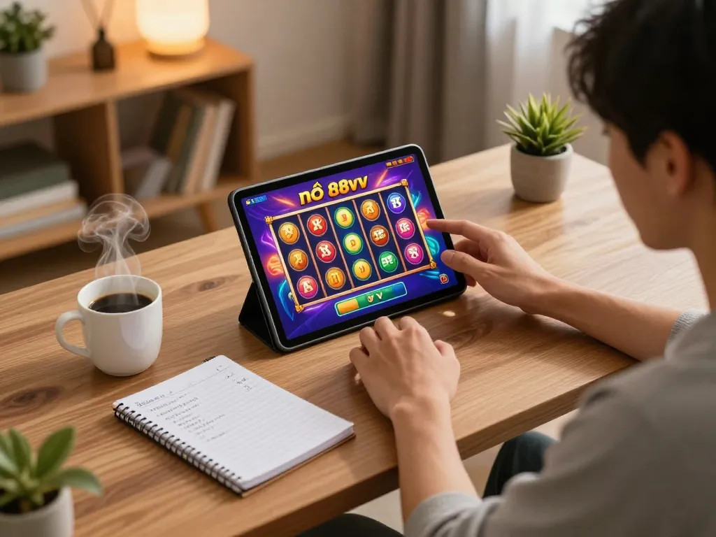 Nổ hũ 88vv gameplay on a tablet showcasing thrilling spins and jackpot opportunities.