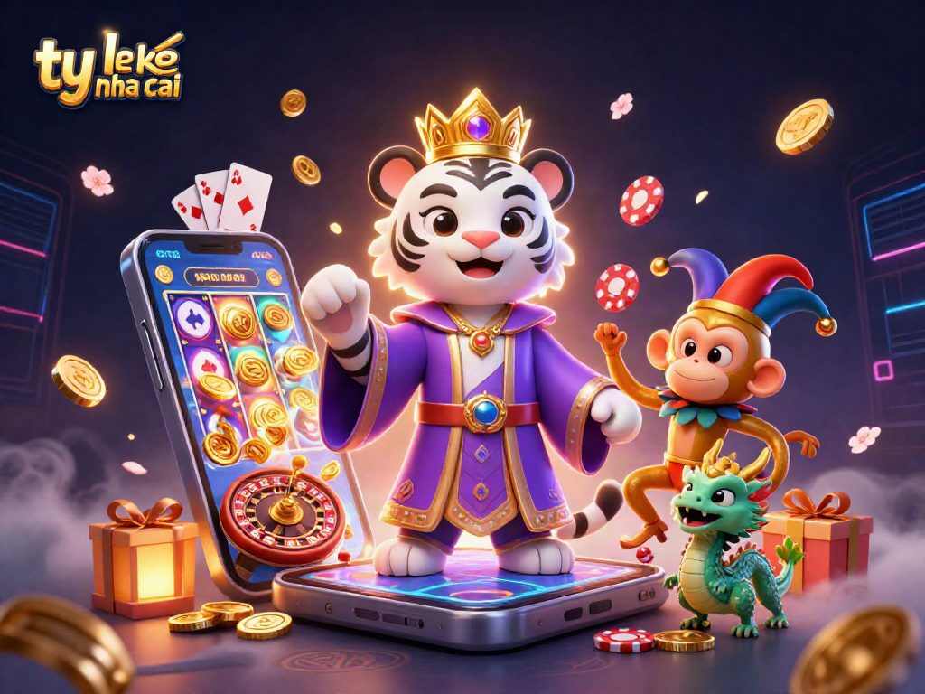 Engage with ty le keo nha cai in this vibrant 3D casino scene showcasing animated characters and gaming elements.