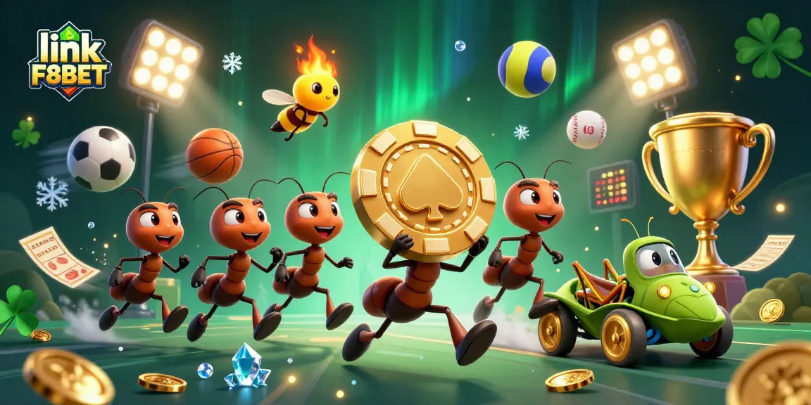 Experience the excitement with link F8BET as ants carry a giant poker chip in a dynamic casino heist scene.