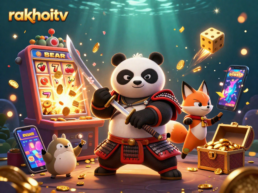 Experience dynamic wins with rakhoitv in a vibrant 3D casino scene featuring samurai and fox characters.