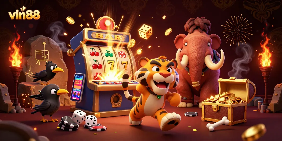 Discover exciting gambling adventures with vin88 in a dynamic casino scene filled with rewards and games.