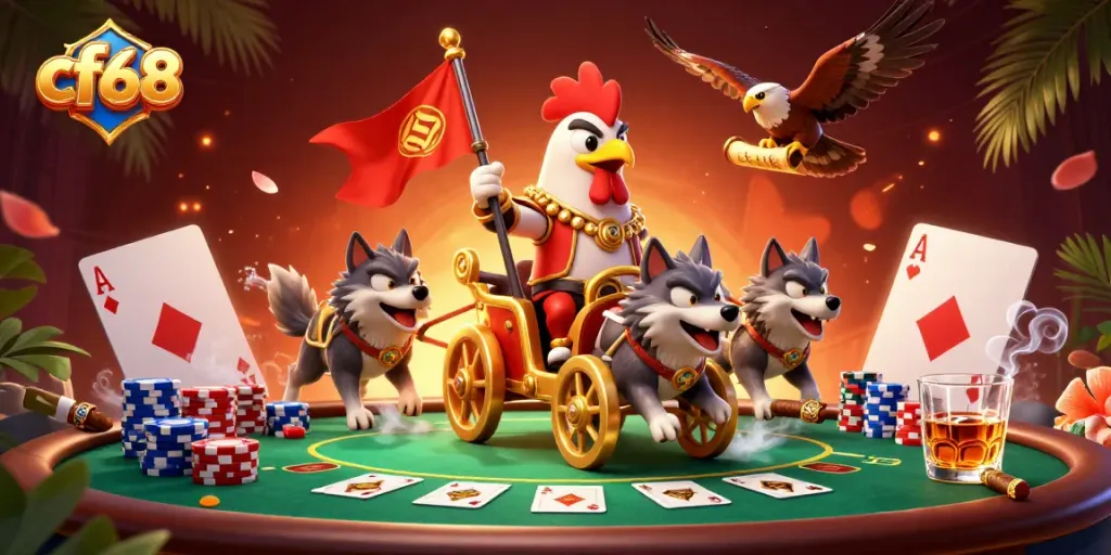 Experience thrilling poker action with cf68 in this vibrant 3D casino illustration.