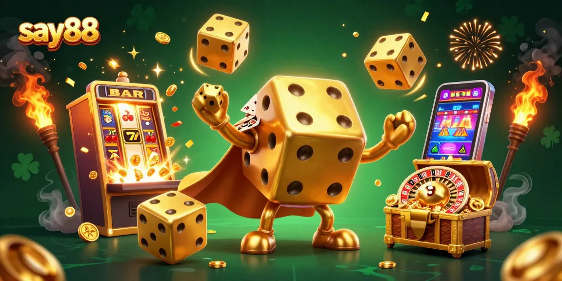 Engage with say88's vibrant casino scene, featuring golden dice, explosive jackpots, and enchanting game elements.
