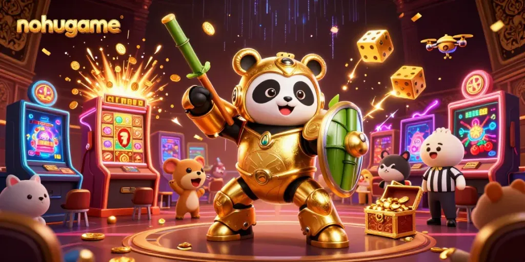 Experience the thrill of nohugame with a jackpot explosion depicted in this vibrant 3D digital illustration.