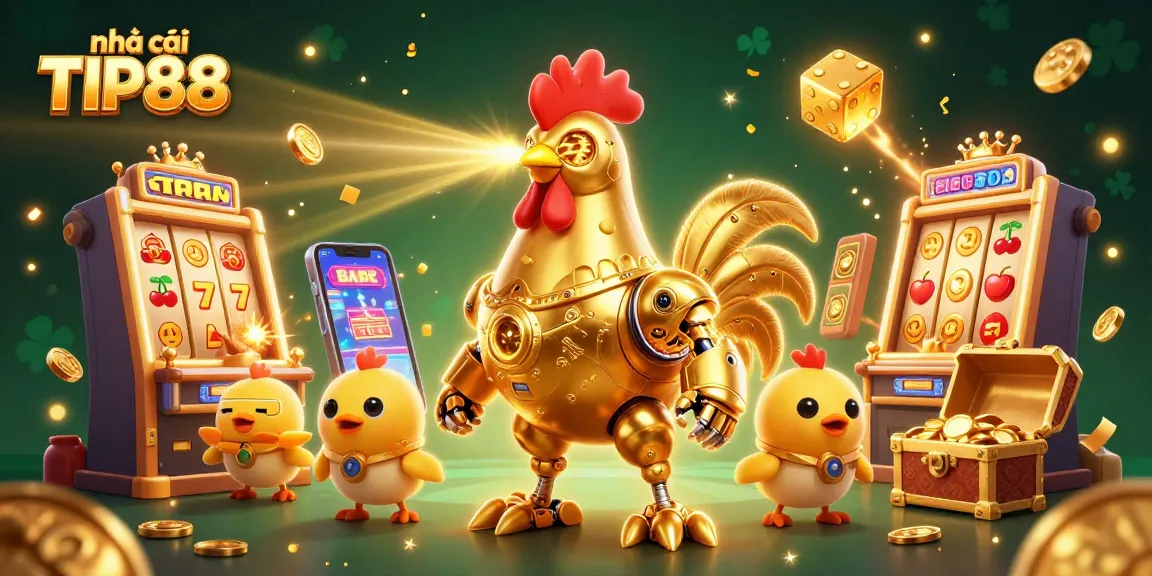 Experience the excitement of nhà cái TIP88 with this vibrant casino illustration featuring games and gold.