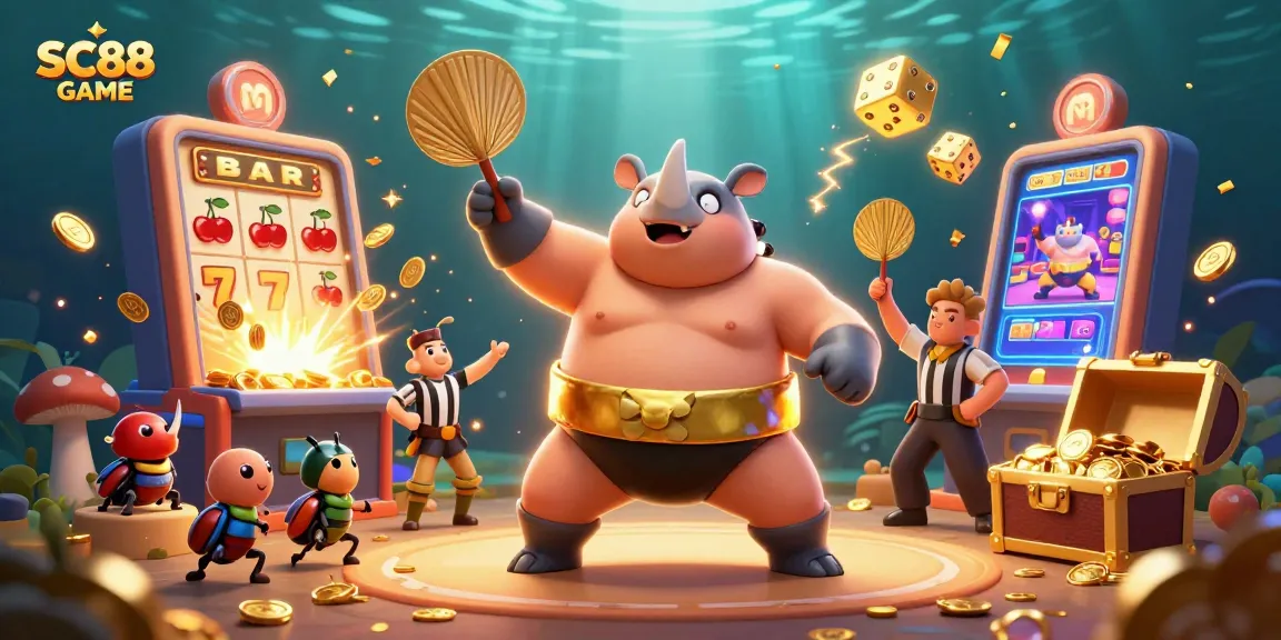 Experience the excitement of SC88 GAME with dynamic characters and vibrant casino elements in a rich, colorful scene.