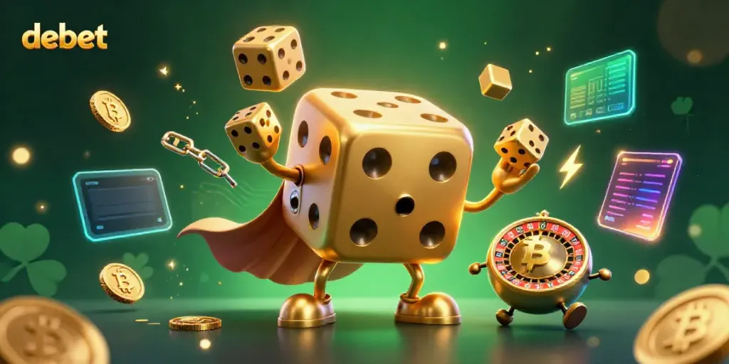 Engage in thrilling gameplay with Debet's vibrant casino adventure featuring a dynamic dice golem.