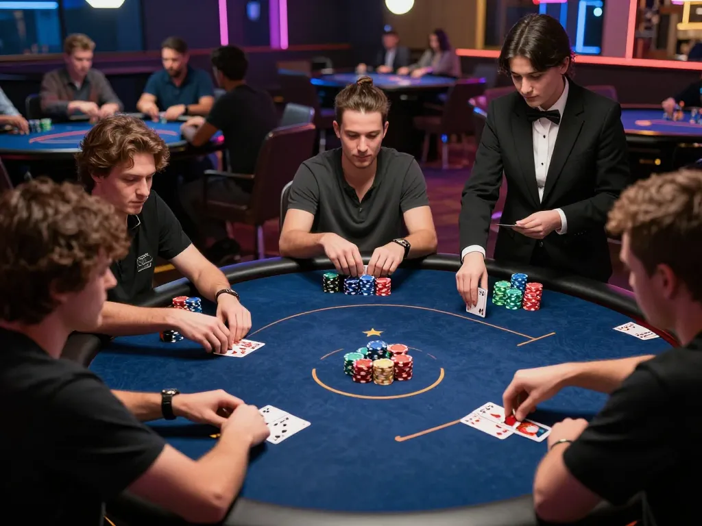 Players strategizing and competing in a thrilling poker game at 566 casino.