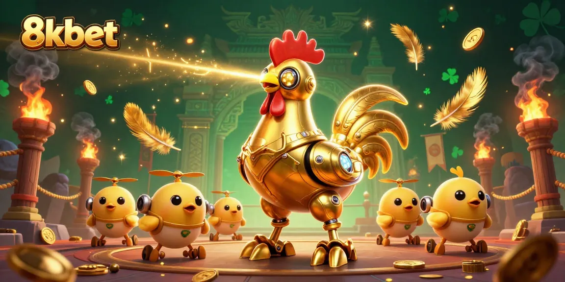 Experience thrilling gaming action with the vibrant 8xbet golden rooster robot and chick drones.