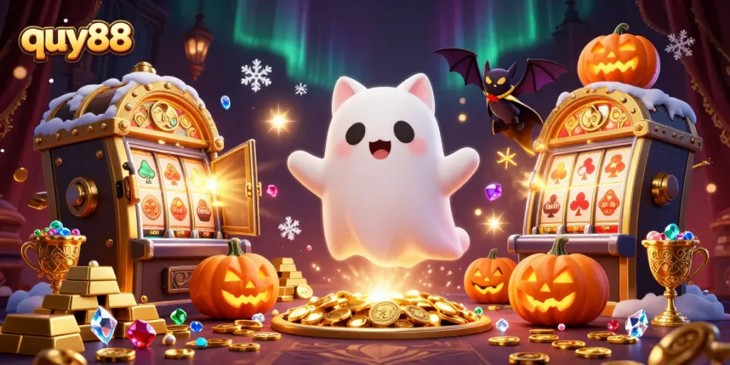 Join quy88 in a vibrant, haunted casino world filled with treasures and gaming excitement.