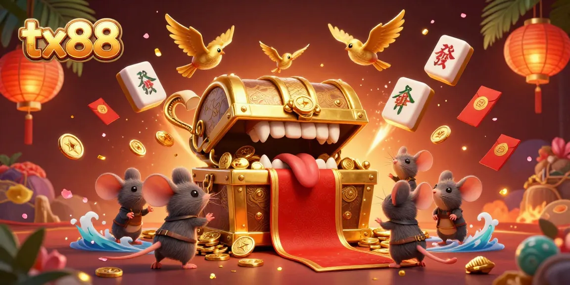 Catch the excitement at tx88 with treasure chest mice and vibrant casino elements in 3D!