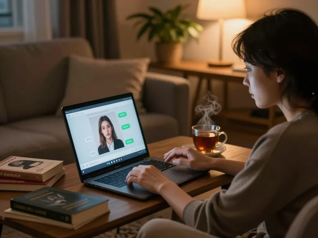 Engaging in a cozy setting with porn chat AI on a laptop for intimate discussions.