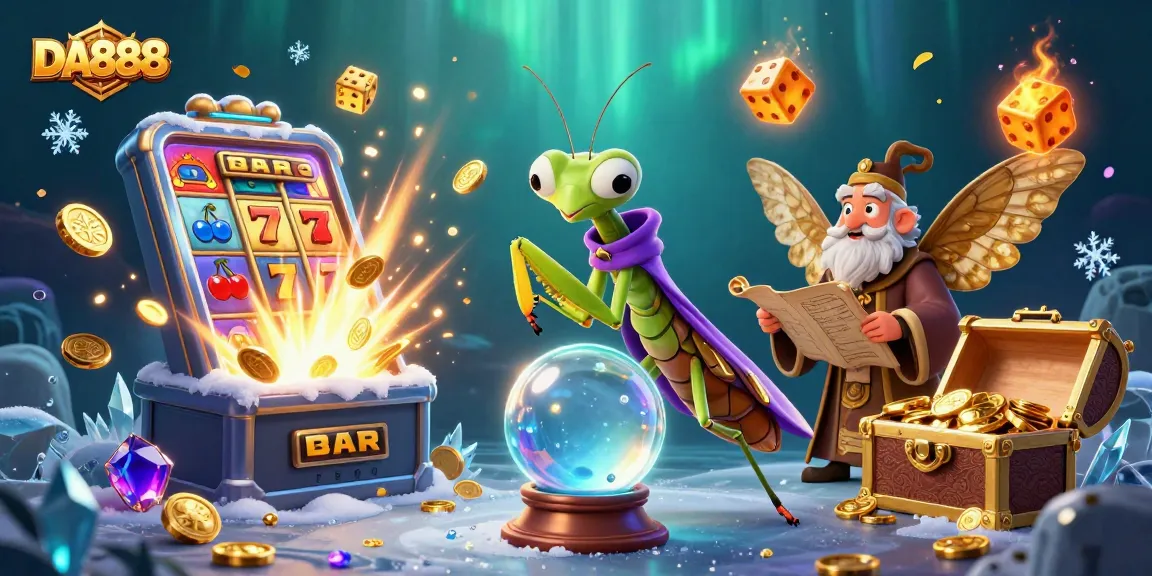 Win big at DA888 with a vibrant, animated casino-themed illustration showcasing fortune tellers and jackpots