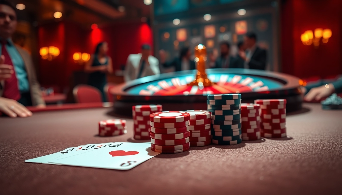 Experience the thrill at tg88 casino with vibrant poker action and an elegant roulette wheel.
