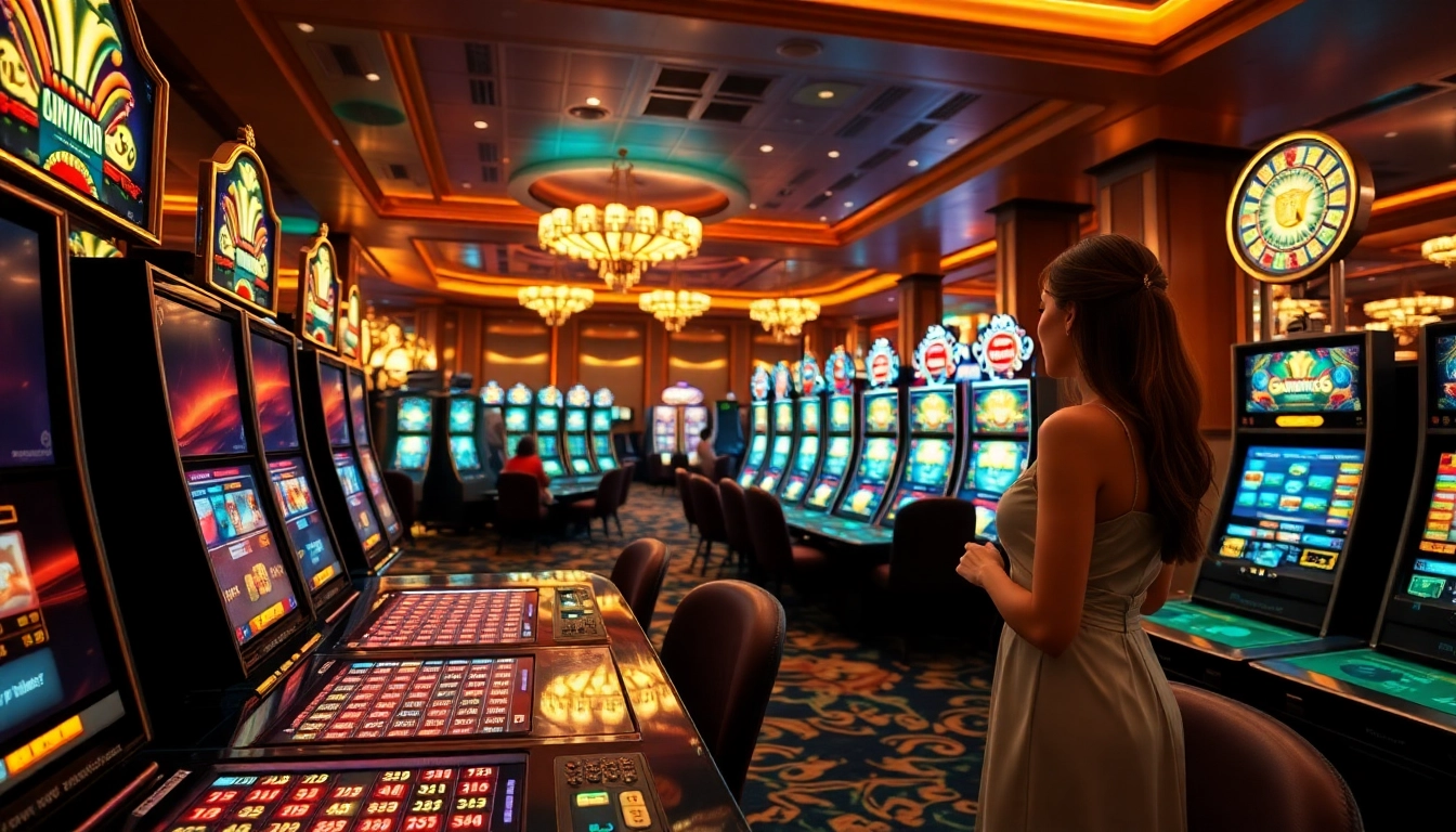 Luxurious gambling environment at MMOO, featuring elegant gaming stations and beautiful dealers.