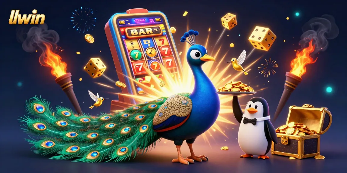 llwin captivates players with a vibrant 3D casino scene featuring exciting slot machines and golden treasures.