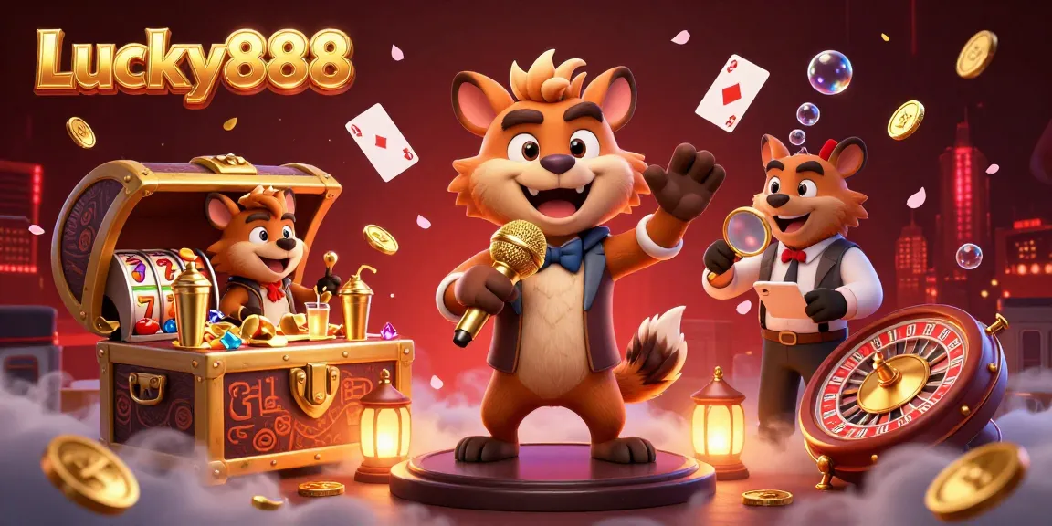 Join the fun at Lucky888's vibrant comedy casino where hyenas entertain and drinks flow.