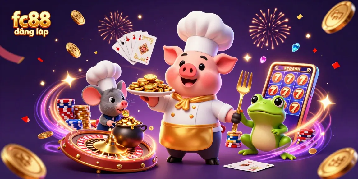 Spin into excitement with fc88 đăng nhập featuring gold coins, roulette, and vibrant casino action.