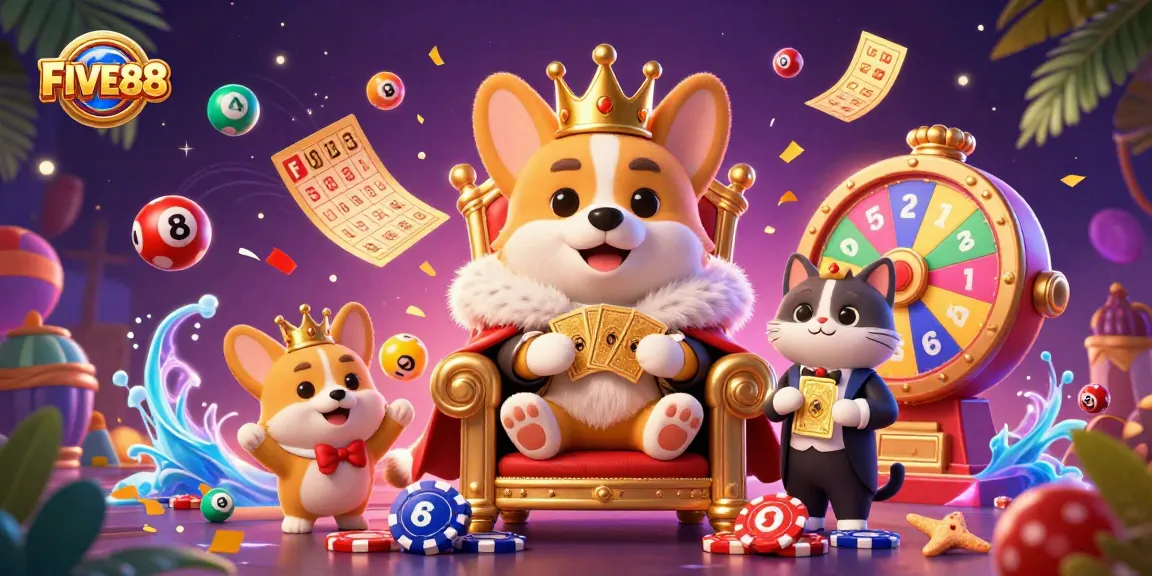 Experience the excitement of FIVE88 with vibrant games and royal themes in this lively scene.