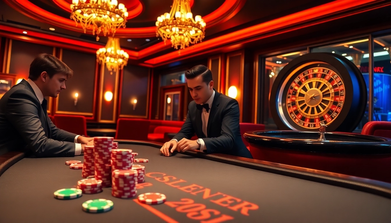 Experience the excitement at mm88.com with vibrant gaming tables and elegant casino decor.
