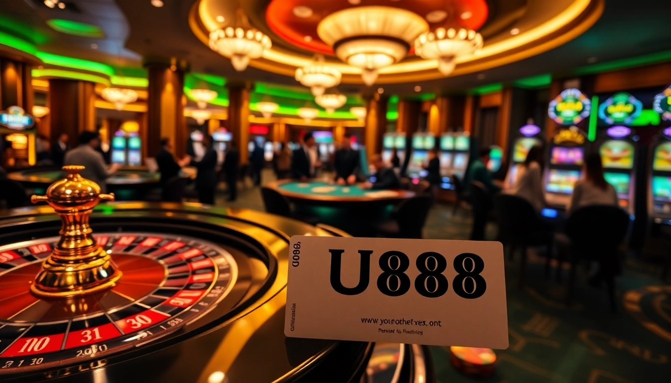Players enjoying their time at U888 casino with vibrant roulette tables and lively atmosphere.