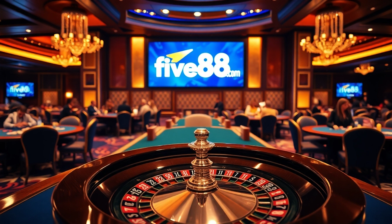 Experience thrilling gaming at five88 com with players enjoying a vibrant casino atmosphere.