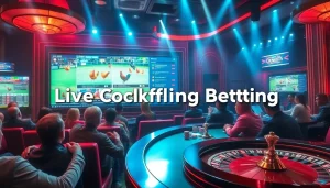 Live cockfighting betting experience on đá gà trực tiếp with spectators and vibrant action.