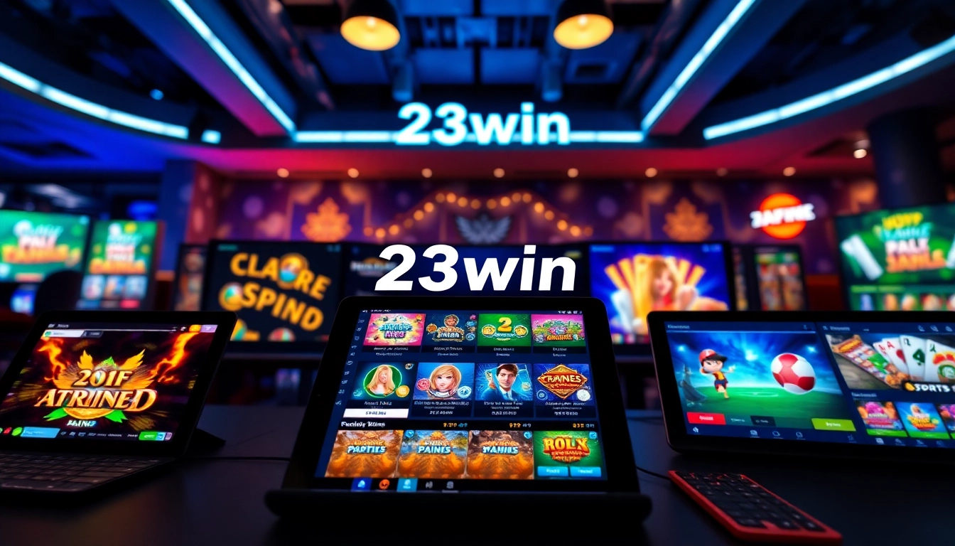 Experience the thrill of 23win with a dynamic gaming interface showcasing exciting casino games.