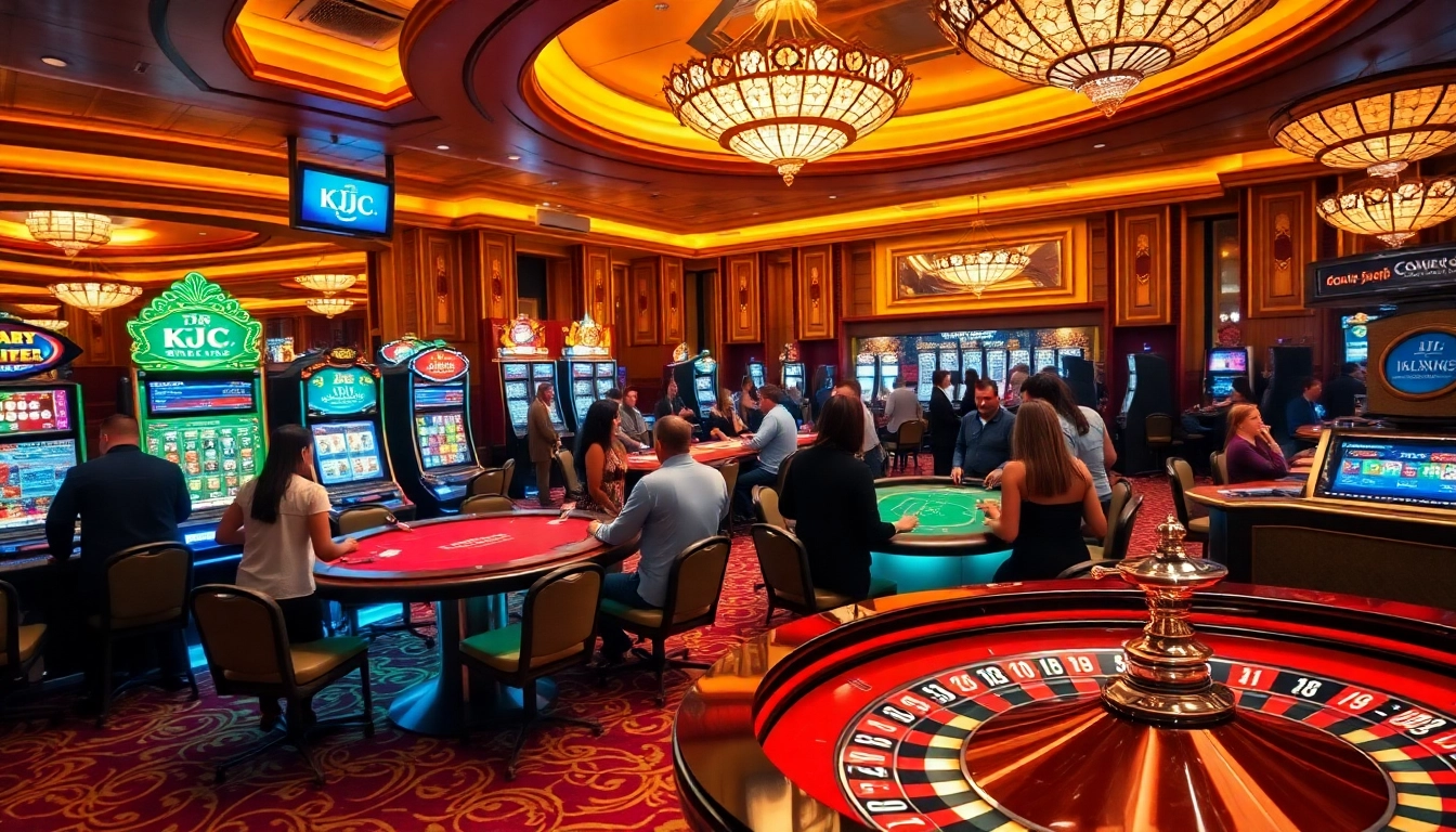 Exciting gaming atmosphere at KJC casino with vibrant slot machines and engaging players.