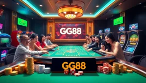 GG88 players enjoying an exciting online casino experience at a vibrant gambling table.