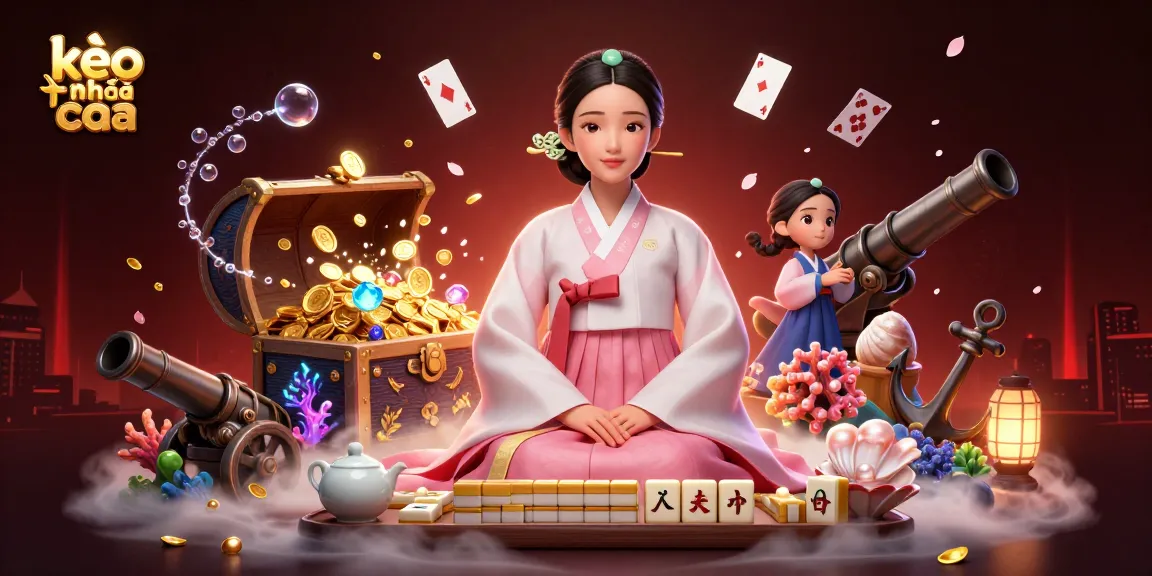 Experience thrilling kèo nhà cái action in a vibrant 3D illustration with cultural elements and gaming treasures.