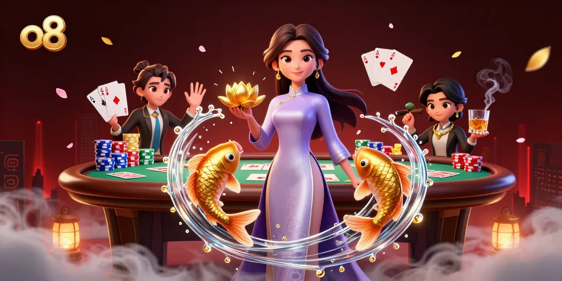 Experience the excitement of o8 with a vibrant 3D illustration showcasing rich casino elements.