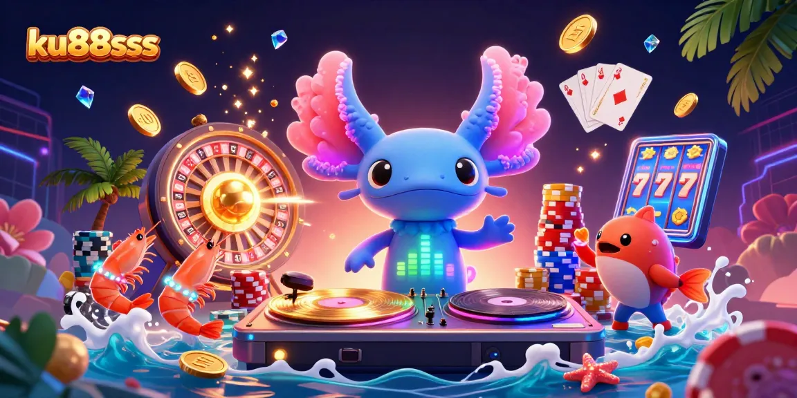 ku88sss showcases an energetic underwater casino scene filled with vibrant characters and sparkling gaming elements.