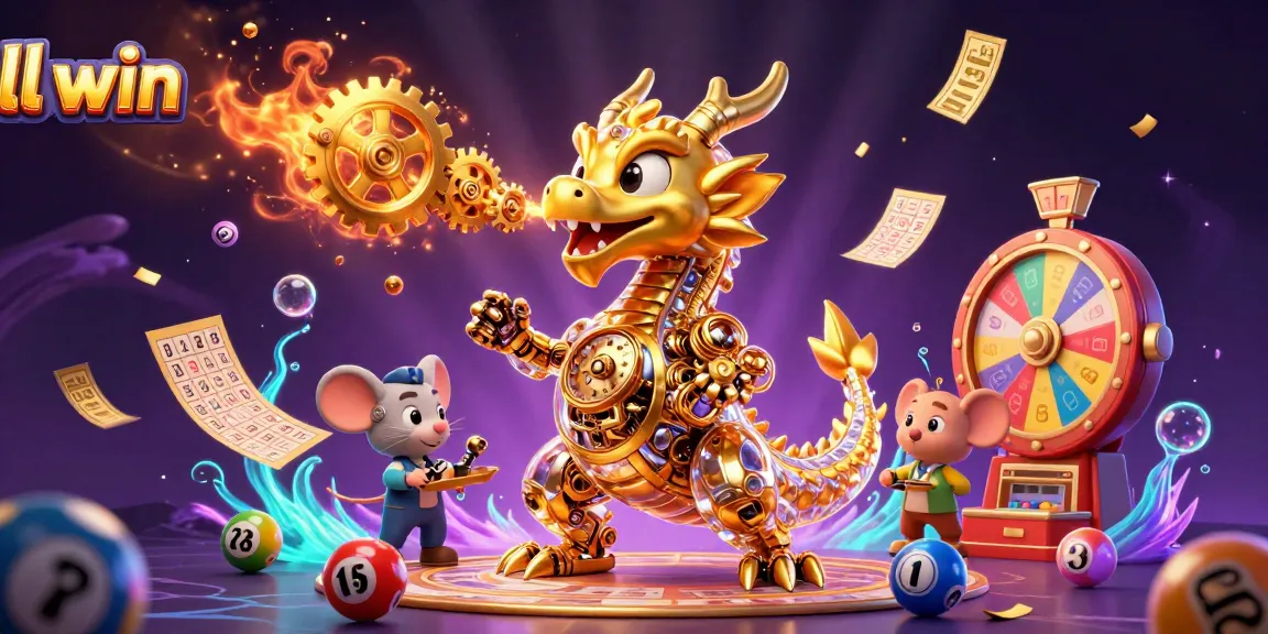 Engage with the thrilling ll win casino experience through this vibrant illustration featuring a golden dragon and dynamic gaming elements.